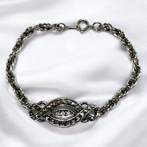 Vintage Avon Heirloom Classic Art Deco Style Faux Marcasite Chain Bracelet 7.5"